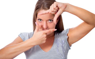 onun elini çerçeve ile gözetleme kız