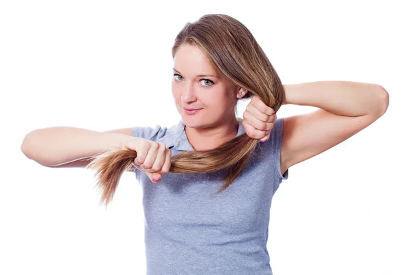 Woman holding her hair — Stock Photo, Image