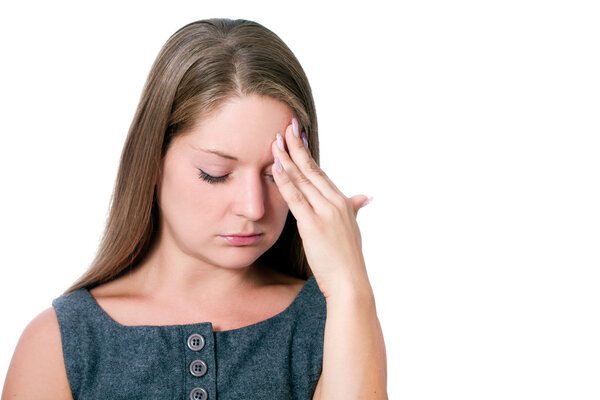 Stressed young attractive businesswoman