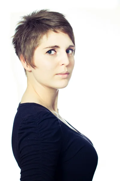 Young female with beautiful short hairstyle back side — Stock Photo, Image