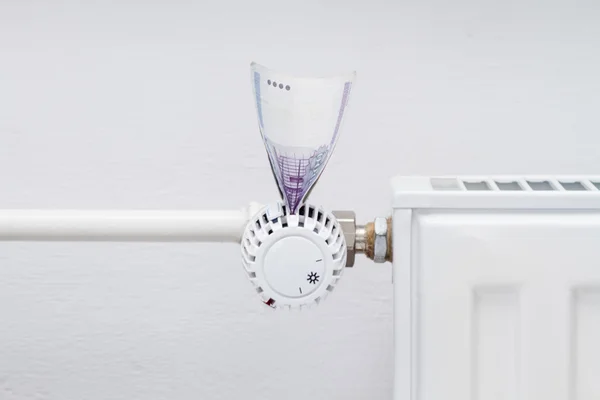 Thermostaat van de verwarming met geld — Stockfoto