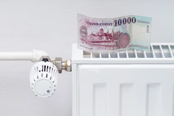 Fűtés-termosztát, pénz — Stock Fotó