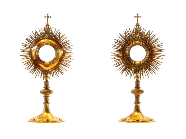 Recipiente litúrgico monstrance ouro — Fotografia de Stock