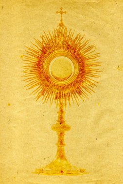 gold monstrance on grunge paper background clipart