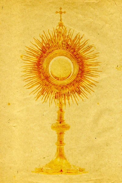 Monstrance ouro no fundo de papel grunge — Fotografia de Stock