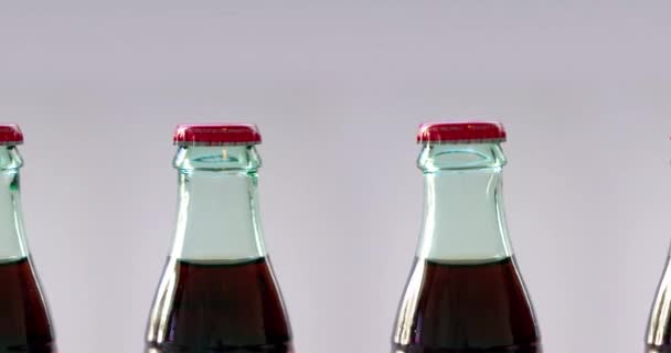 Panning Rotating Bottles Carbonated Soft Drink Manufactured Contains Water Often — Stock Video