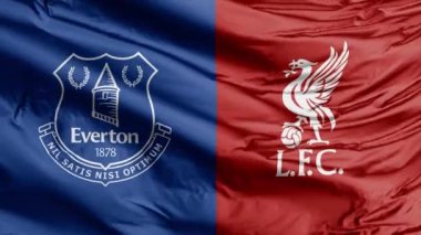 Anfield, Liverpool, Merseyside, İngiltere. 29 Kasım 2021. İngiliz futbol takımları Everton FC 'nin bayrağını sallıyor. Liverpool F.C. 'ye karşı Merseyside Derbisi, İngiltere 'nin Liverpool şehrindeki iki ana kulüpte oynanacak..