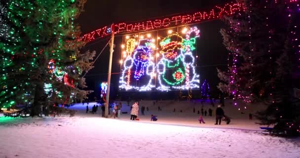 Calgary Alberta Kanada 2021 December Közel Karácsonyi Fények Miközben Emberek — Stock videók