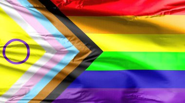 LGBT Gökkuşağı Bayrağı dahil ve ilerleme renkleriyle. Cinsiyetler arası münhasır, lezbiyen, eşcinsel, biseksüel ve transseksüel topluluğun sembolü. Dışlanmış LGBT Siyah ve Kahverengi.