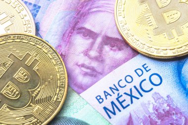 Mexican currency with bitcoins