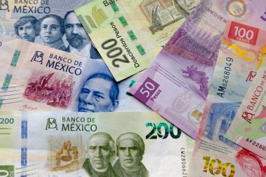 Farklı para birimlerinden birkaç Meksika banknotu. Enflasyon uçuculuğu