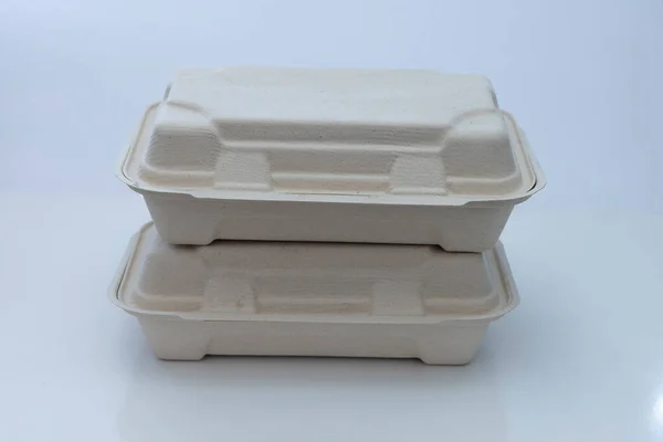 Couple Rectangle Paper Cardboard Containers Take Out Food Clear Background — Photo
