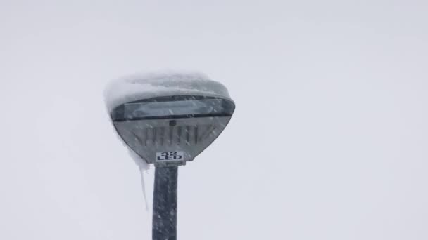Öğleden Sonra Kar Fırtınası Sırasında Sokak Lambası Direği — Stok video