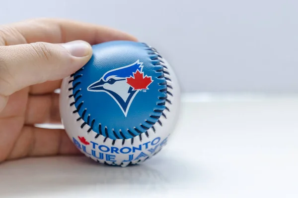 Calgary Alberta Canada Aug 2022 Person Holding Blue Jays Baseball — Stok Foto