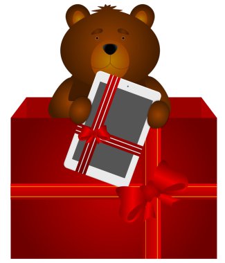 oyuncak ayı ile tablet hediye kutusu