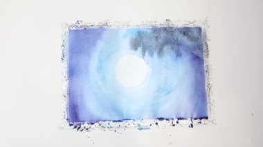 Ressam, nemli mavi üzerine oksit siyah pigmenti katıyor