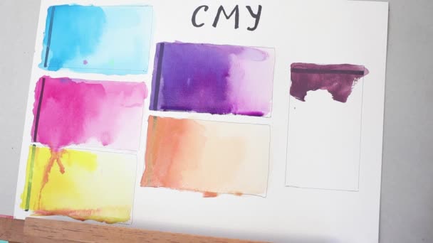 Mischen Veilchen und Orange braun zu werden. CMYK-Farben — Stockvideo