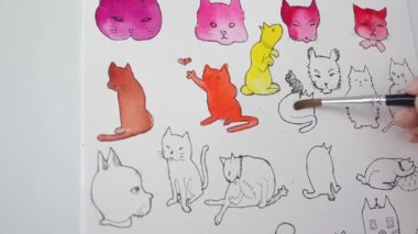 Kedi şeklinde sarı renkli boya örnekleri alan kişi..