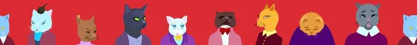 かわいい営業所の猫。赤のシームレスな境界線 — ストックベクタ