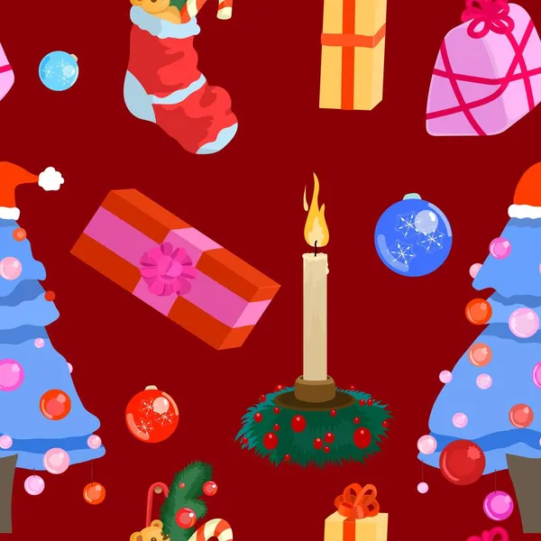 Leuke cartoon stijl rode kerst naadloos patroon — Stockvector