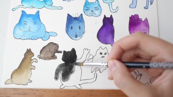 Cat swatch of colors white black and silver paint — Stock Video