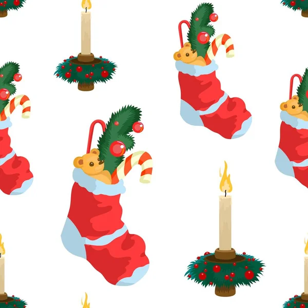 Schattig met de hand getekend kerstpatroon met kousen — Stockvector