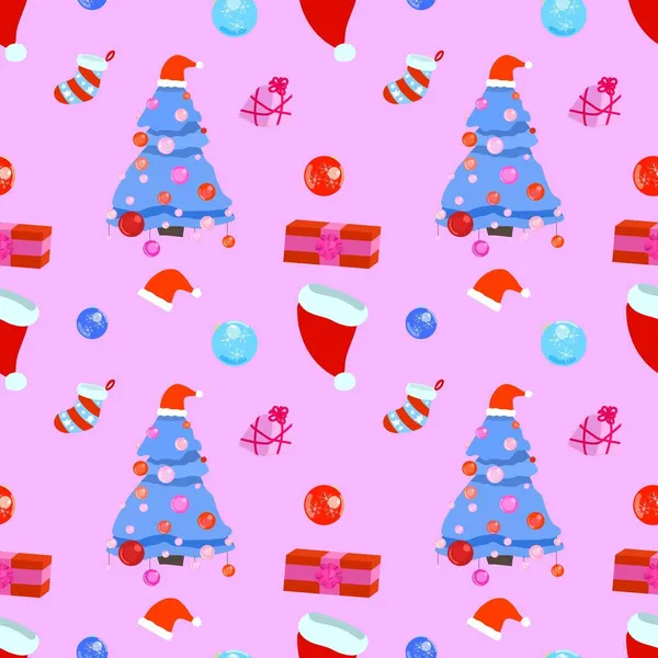 Schattig roze naadloos patroon met kerstboom — Stockvector