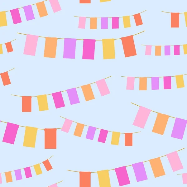 Drapeaux en papier mignon suspendus dans un motif sans couture gris — Image vectorielle