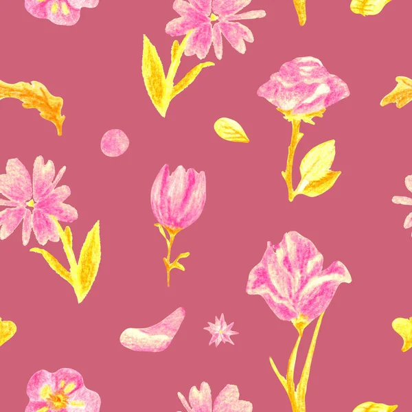 Lindo patrón floral amarillo rosado con flor de primavera — Foto de Stock
