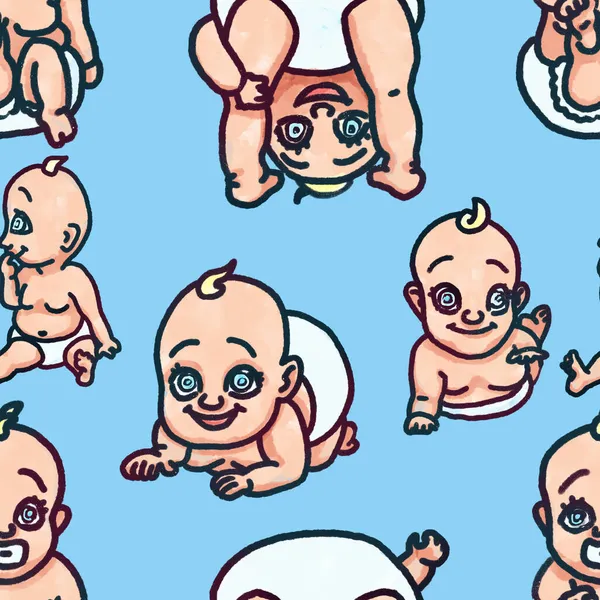 Bonito rastejando azul olhos bebês no padrão sem costura — Fotografia de Stock