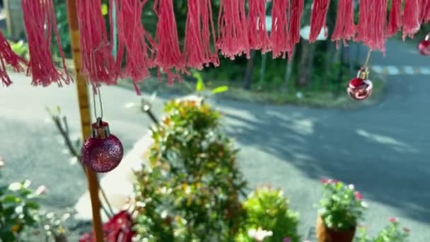 Decorazione rosa Natale ondeggiante sull'ombrellone esterno — Video Stock