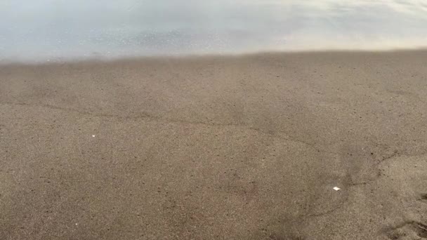 Естественный фон с пространством для копирования дизайна. Песчаный пляж с белой морской пеной. — стоковое видео