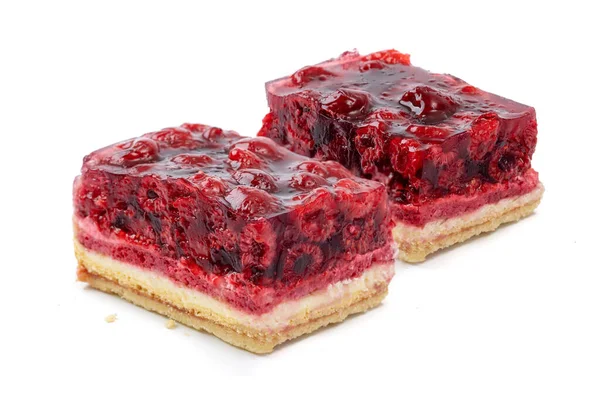 Two Pieces Delicious Raspberry Pie White Isolated High Quality Photo Stok Resim