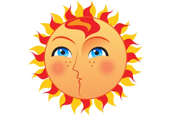 Sun with blues eyes - cartoon style — Stock Vector