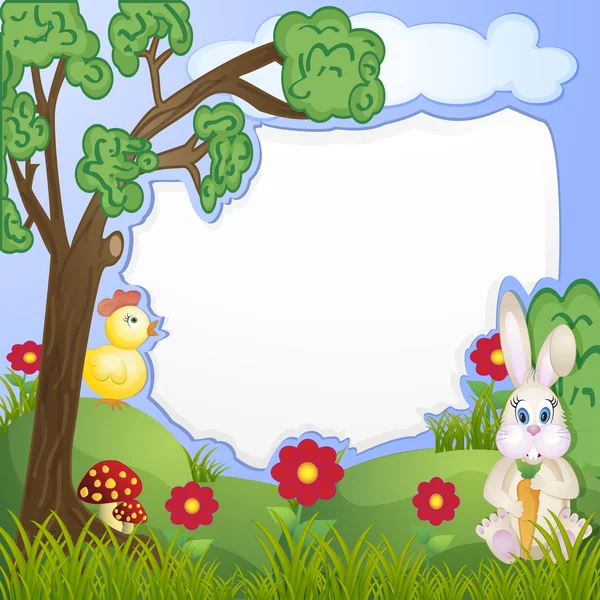 Illustration Hintergrund mit Hase und Huhn — Stockvektor