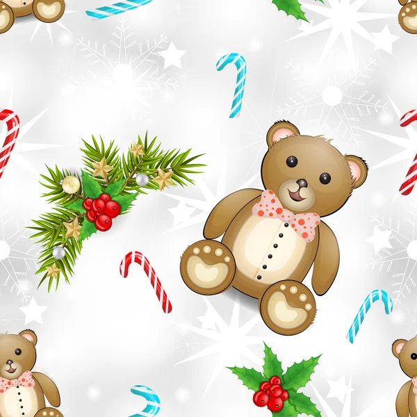 Patrón de Navidad con oso de peluche — Archivo Imágenes Vectoriales