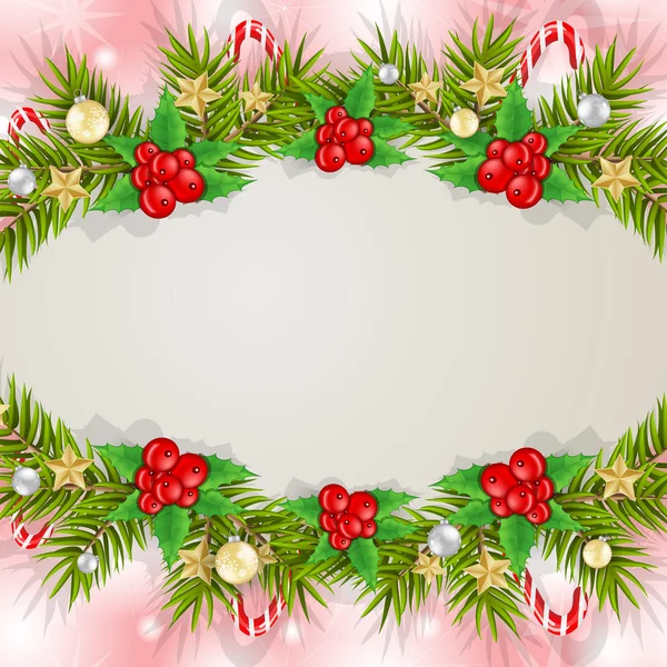 Fundo do cartão de Natal com ramos e decoração — Vetor de Stock