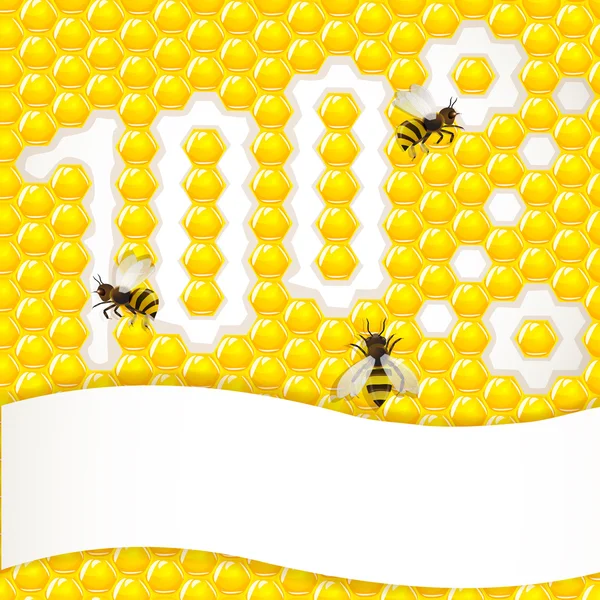 Honungskakor bakgrund med bee — Stock vektor