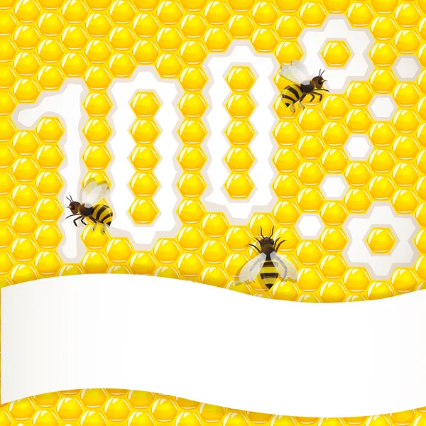 Fondo panal con abeja — Vector de stock