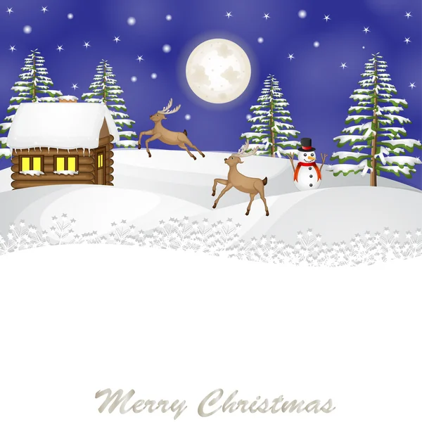 Christmas landscape with reindeer — Stock Vector