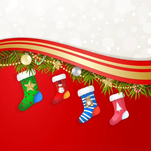 Calcetines de Navidad sobre ramas decoración — Archivo Imágenes Vectoriales