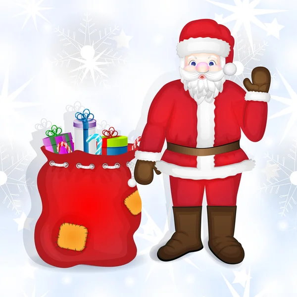 Babbo Natale con borsa piena di regali — Vettoriale Stock