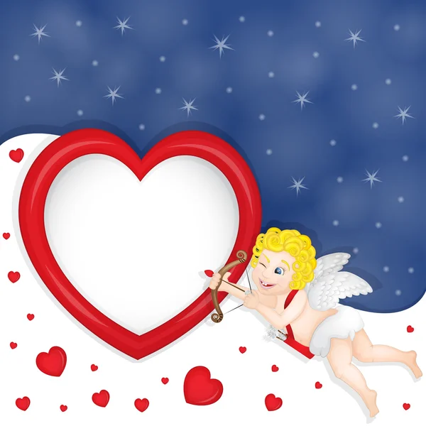 Cupidon mit Herzrahmen — Stockvektor