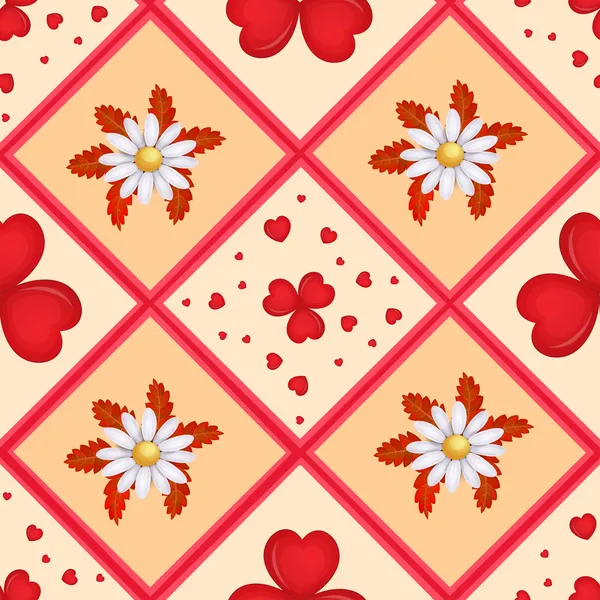 Шаблон с мультяшными сердцами и цветами — стоковый вектор