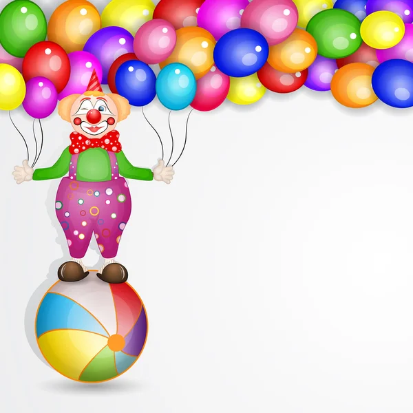 Clown on the ball with balloons — Stock Vector