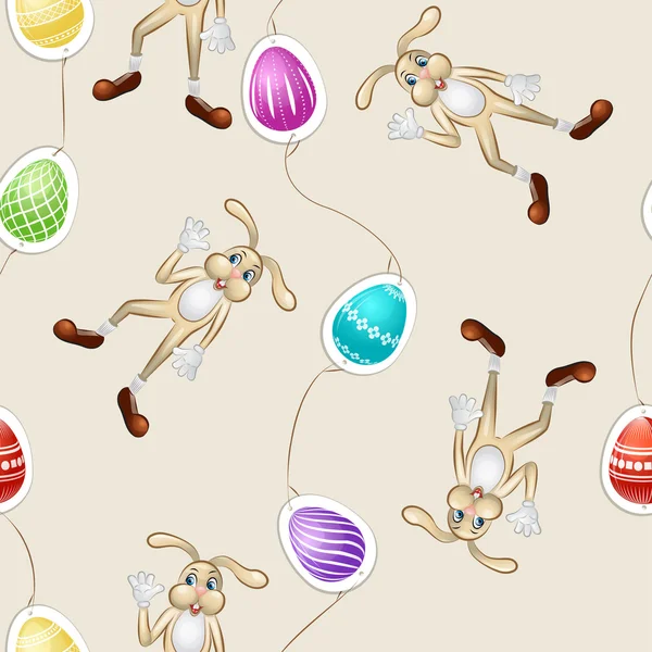 Бесшовная весенняя картина с пасхальными яйцами и кроликами — стоковый вектор