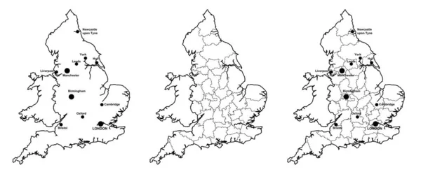 郡や主要都市のある またはないイングランドの地図 — ストック写真