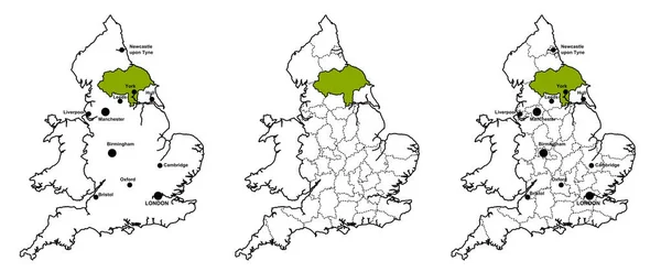 英国北约克郡郡位于英格兰地图上 不论是否有郡界 是否有英格兰的主要城市 — 图库照片