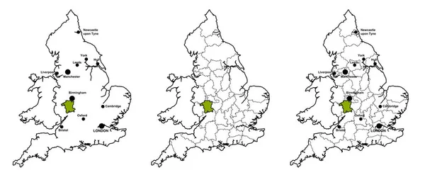 Αγγλική Κομητεία Worcestershire Που Βρίσκεται Στο Χάρτη Της Αγγλίας Και — Φωτογραφία Αρχείου