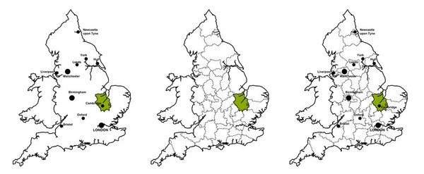 Engels Graafschap Cambridgeshire Kaart Van Engeland Met Zonder Graafschapsgrenzen Met — Stockfoto